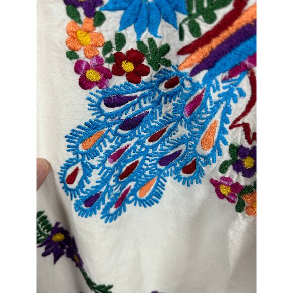 Zaros Artesanias Vestido/Kimonas Hand Made Embroidered Dress White Sz L hippie - Picture 6 of 11